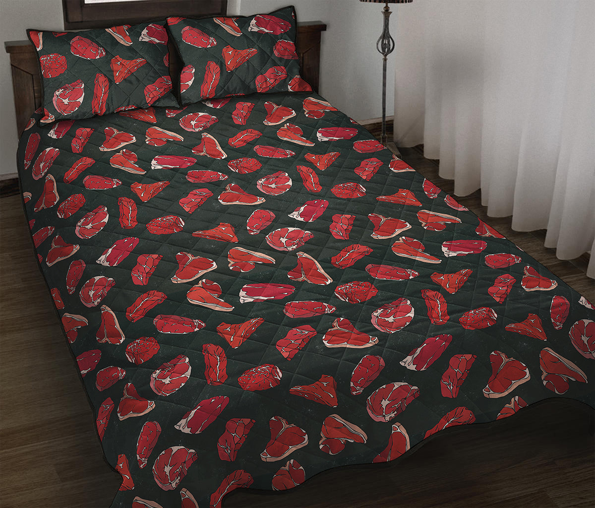 Red Meat Pattern Print Quilt Bed Set