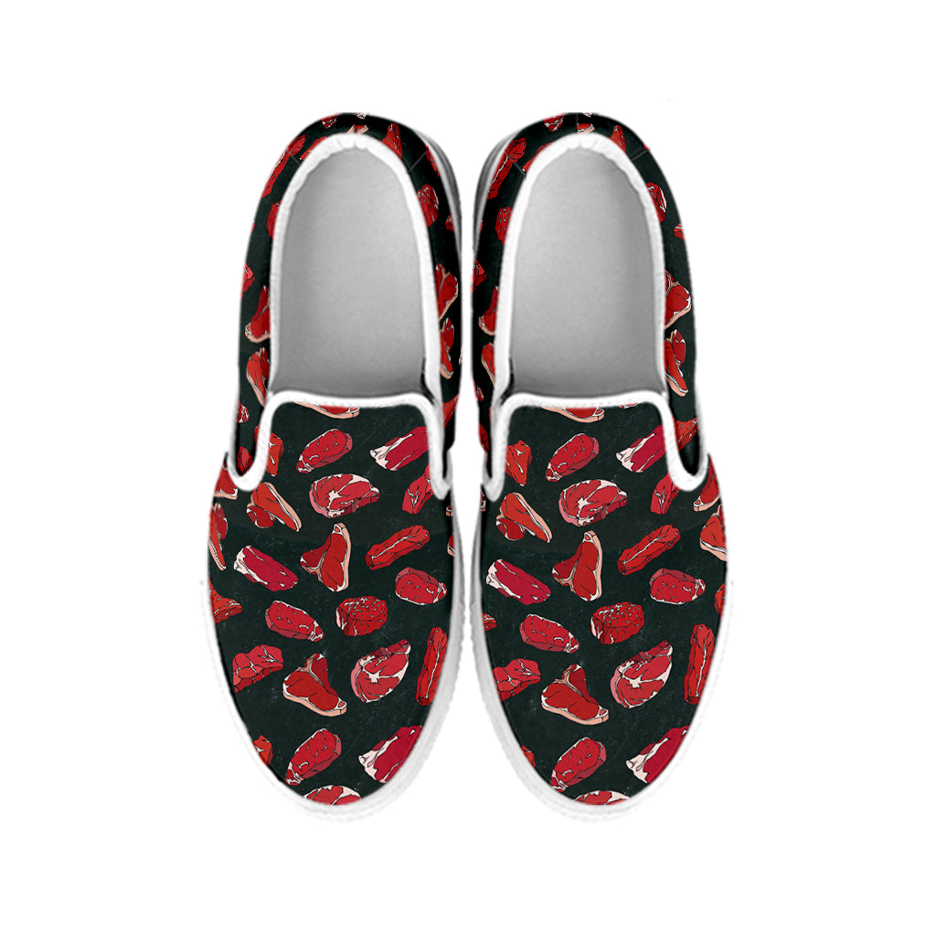 Red Meat Pattern Print White Slip On Shoes