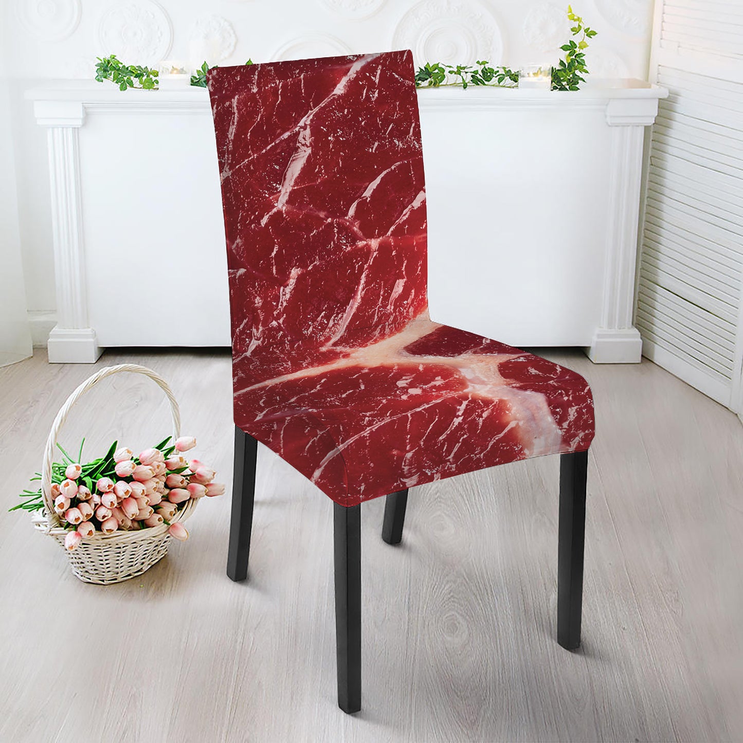 Red Meat Print Dining Chair Slipcover