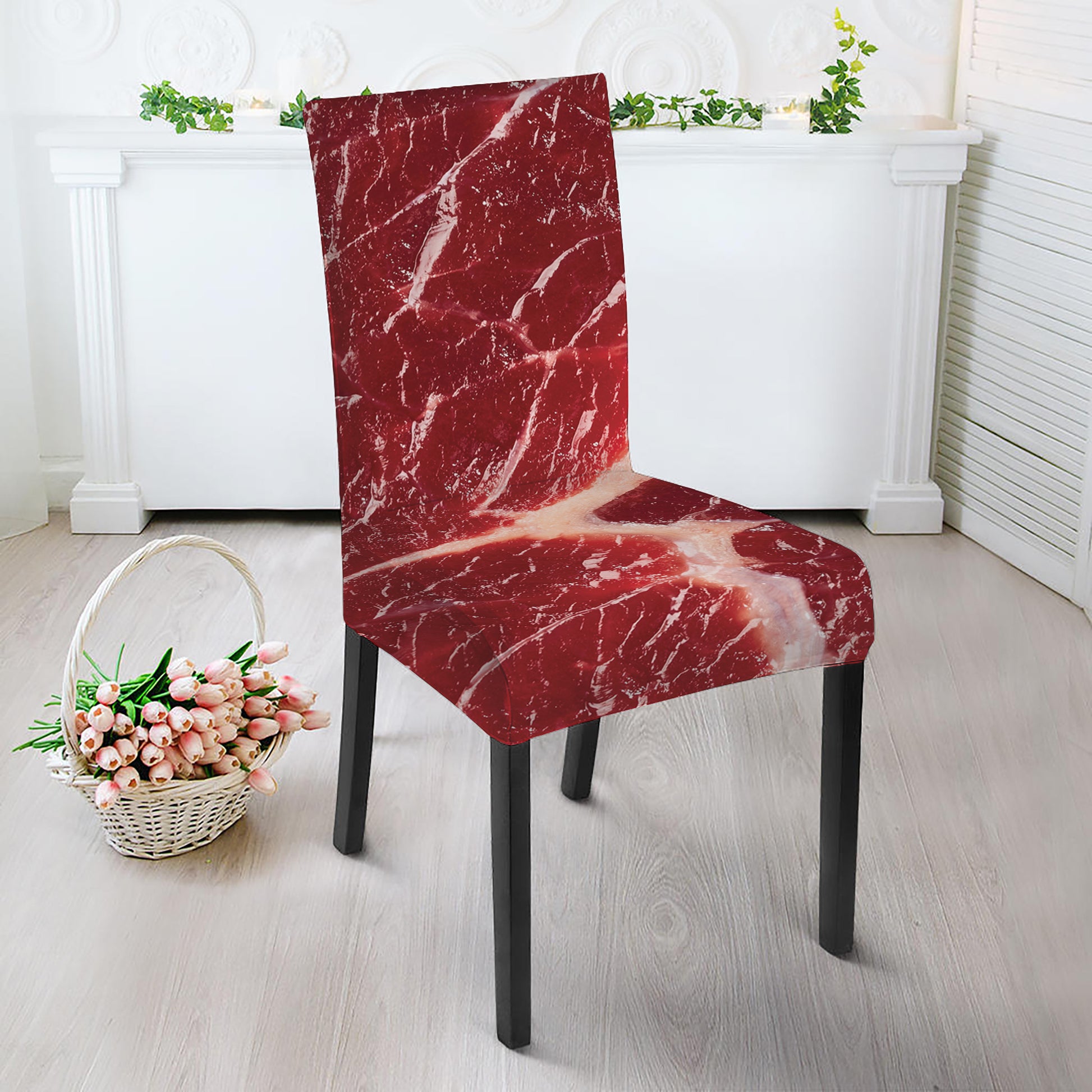Red Meat Print Dining Chair Slipcover