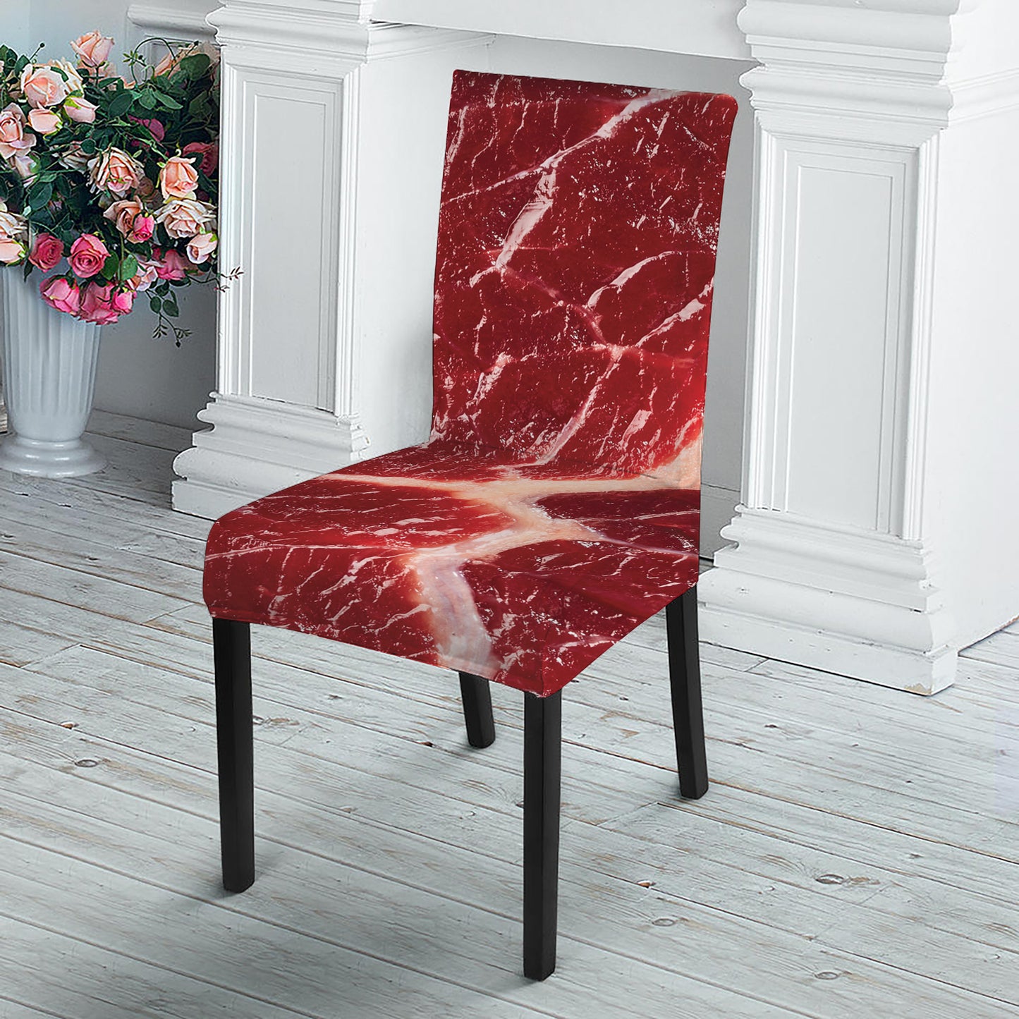 Red Meat Print Dining Chair Slipcover