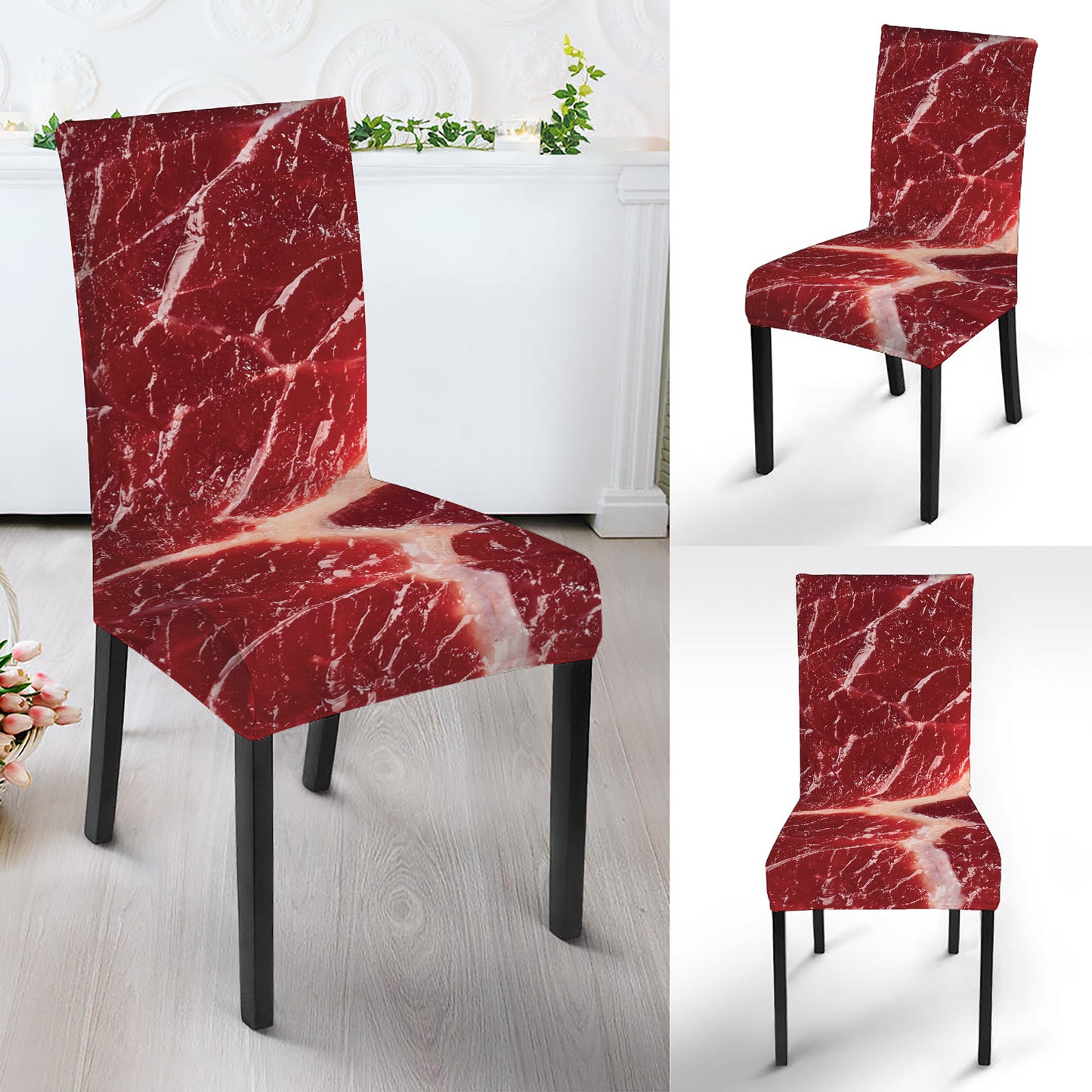Red Meat Print Dining Chair Slipcover