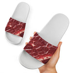 Red Meat Print White Slide Sandals