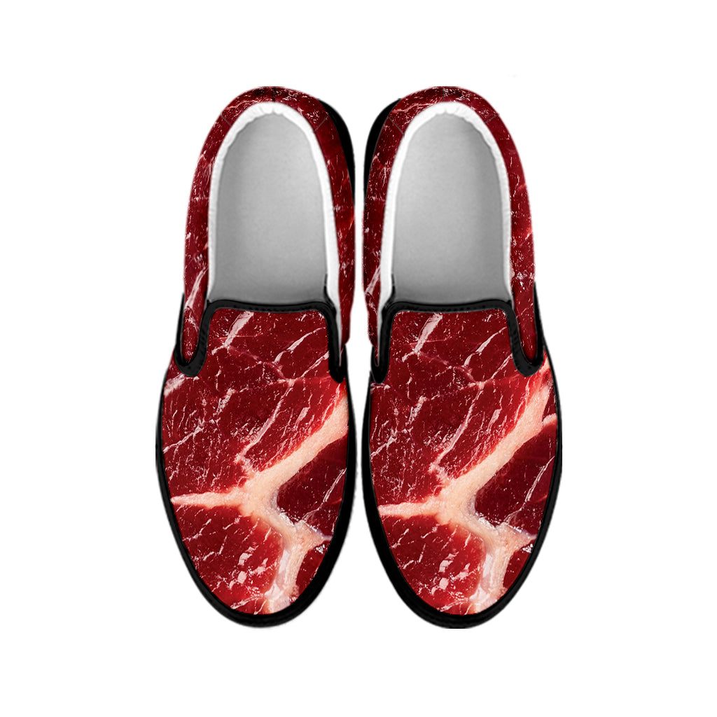 Red Meat Texture Print Black Slip On Shoes