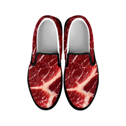 Red Meat Texture Print Black Slip On Shoes