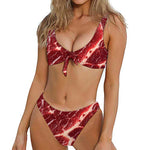 Red Meat Texture Print Front Bow Tie Bikini