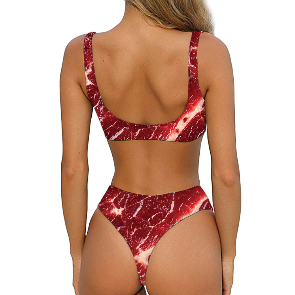 Red Meat Texture Print Front Bow Tie Bikini