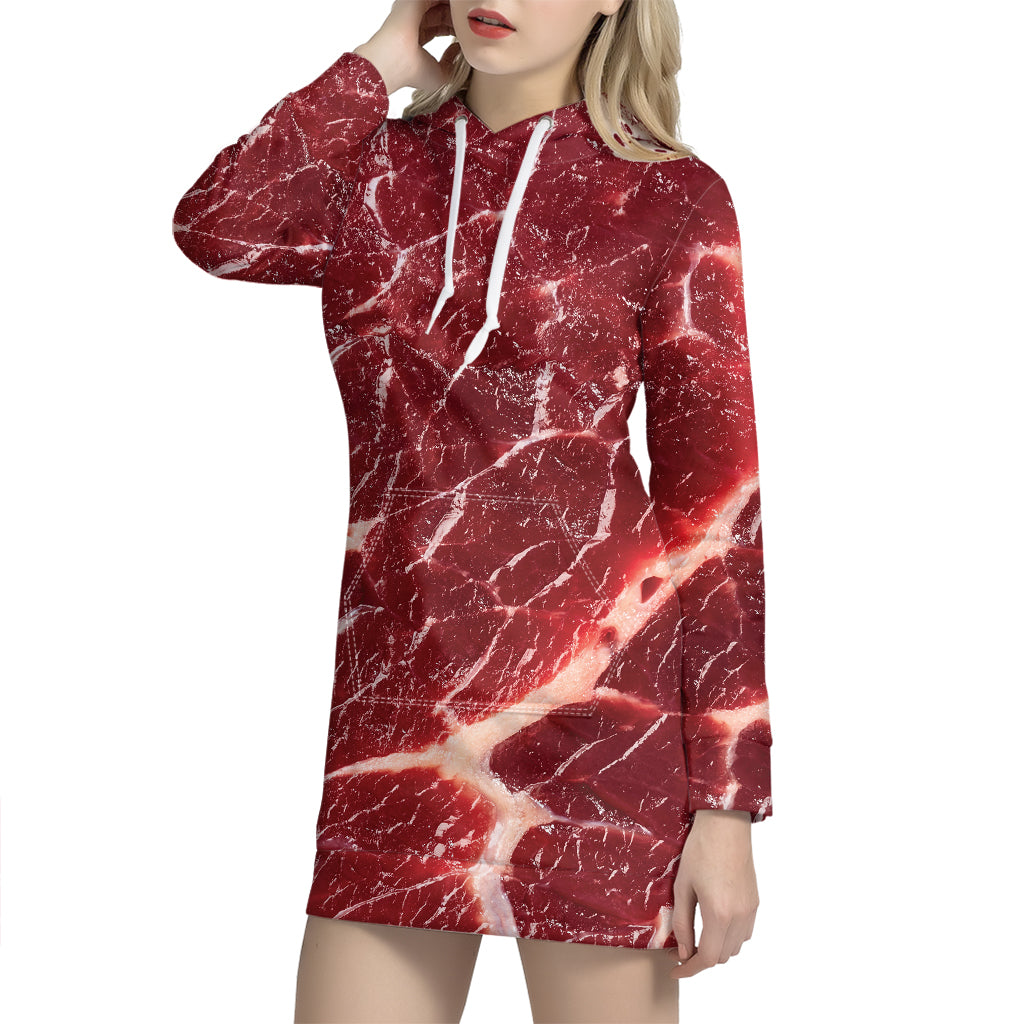 Red Meat Texture Print Hoodie Dress