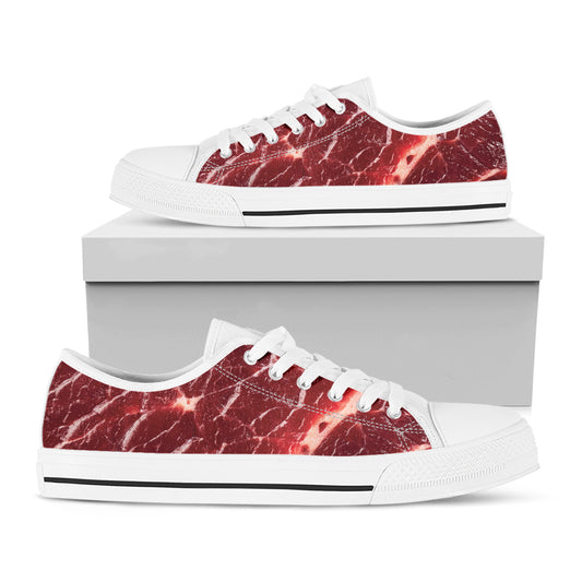 Red Meat Texture Print White Low Top Shoes