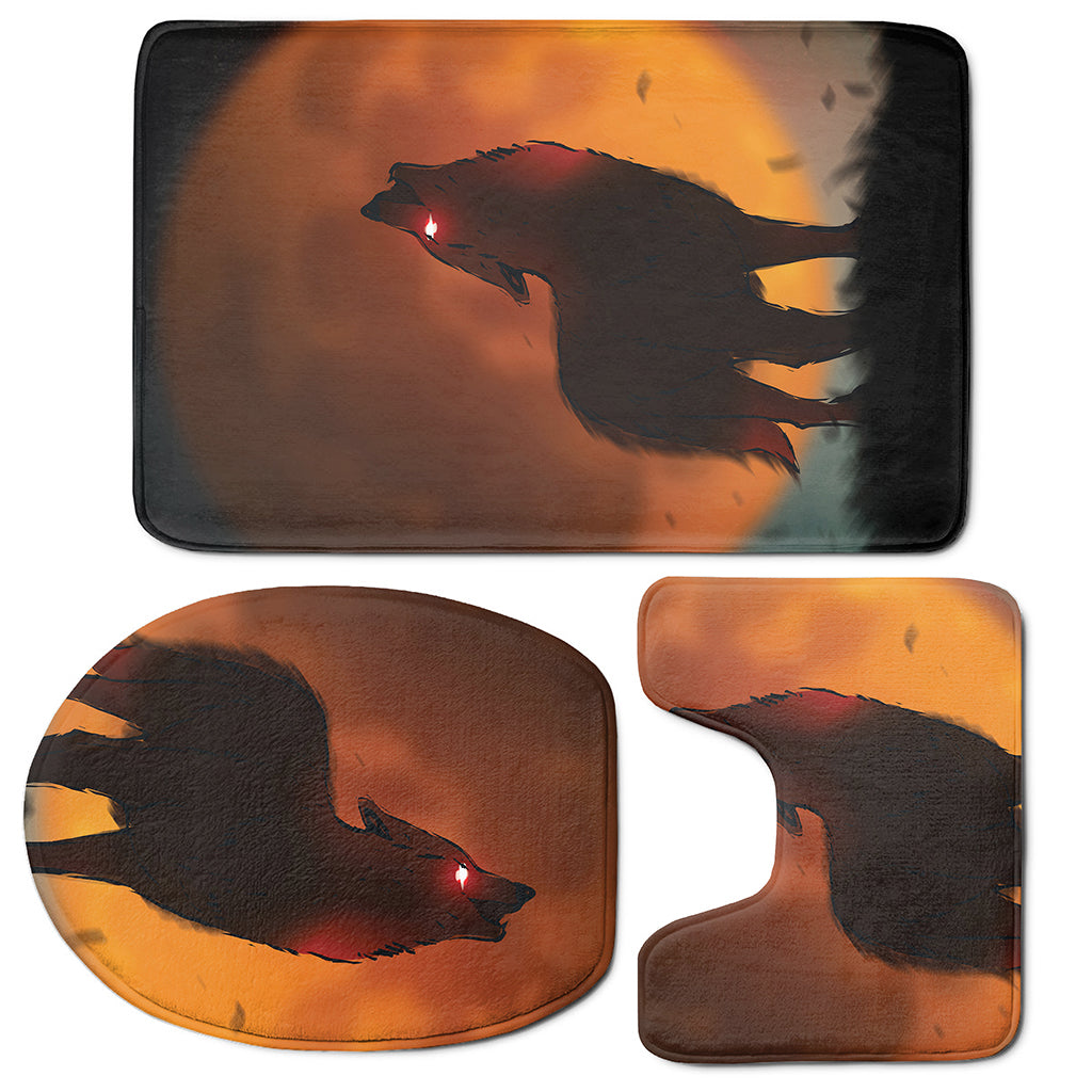 Red Moon Howling Wolf Print 3 Piece Bath Mat Set