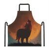 Red Moon Howling Wolf Print Apron