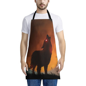 Red Moon Howling Wolf Print Apron