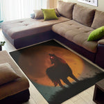 Red Moon Howling Wolf Print Area Rug