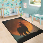 Red Moon Howling Wolf Print Area Rug