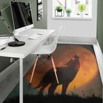 Red Moon Howling Wolf Print Area Rug