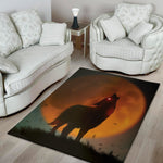 Red Moon Howling Wolf Print Area Rug