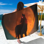 Red Moon Howling Wolf Print Beach Sarong Wrap