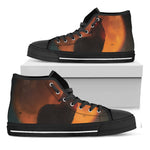 Red Moon Howling Wolf Print Black High Top Shoes