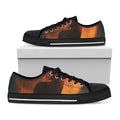 Red Moon Howling Wolf Print Black Low Top Sneakers