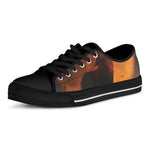 Red Moon Howling Wolf Print Black Low Top Shoes