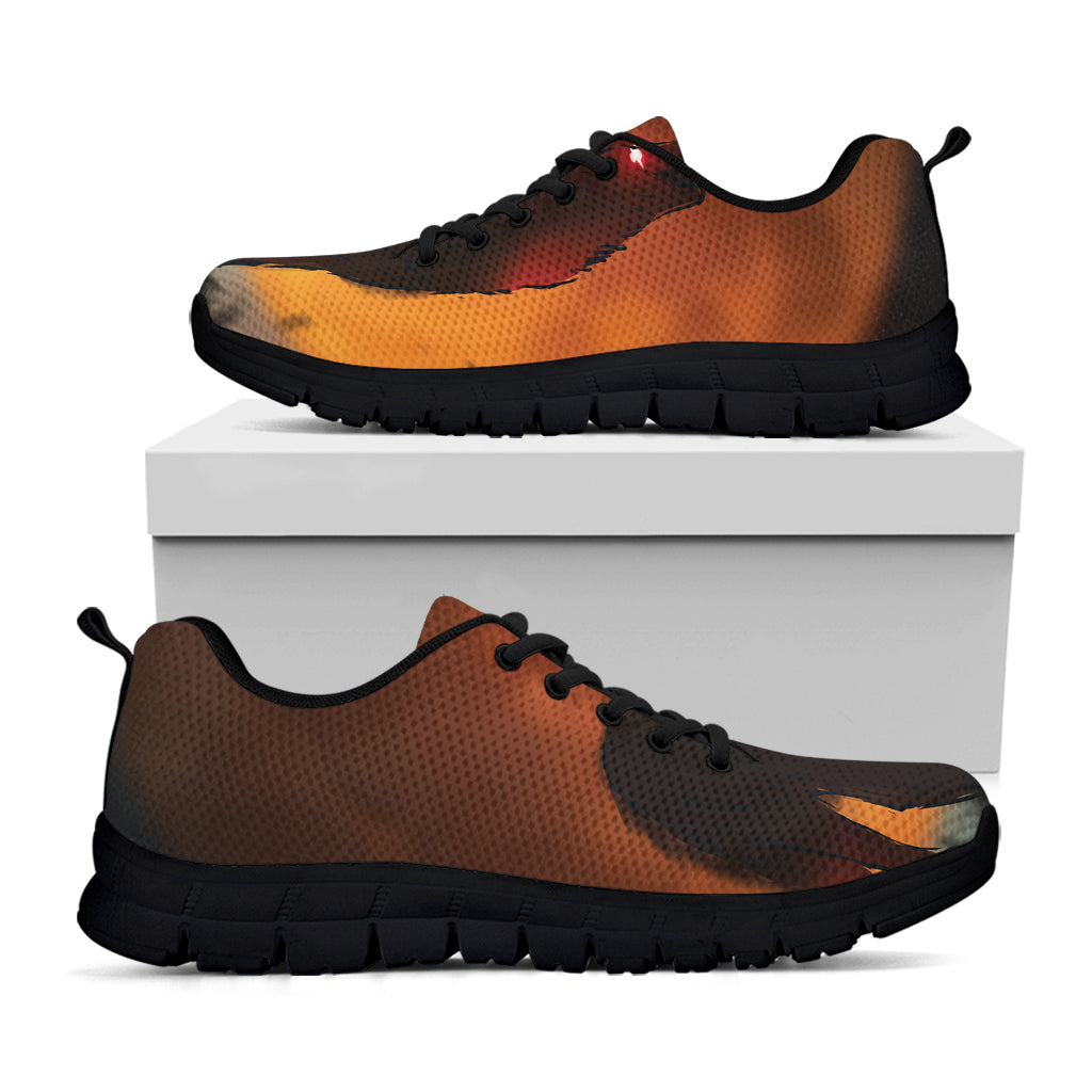 Red Moon Howling Wolf Print Black Sneakers