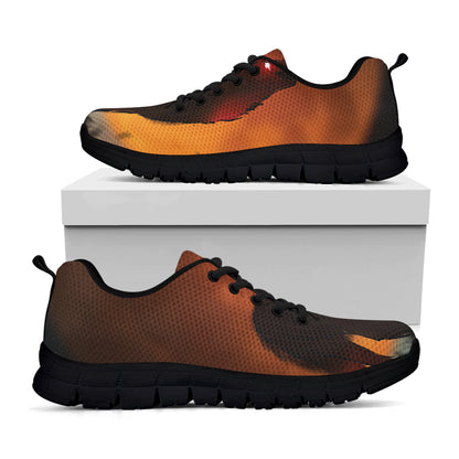 Red Moon Howling Wolf Print Black Sneakers