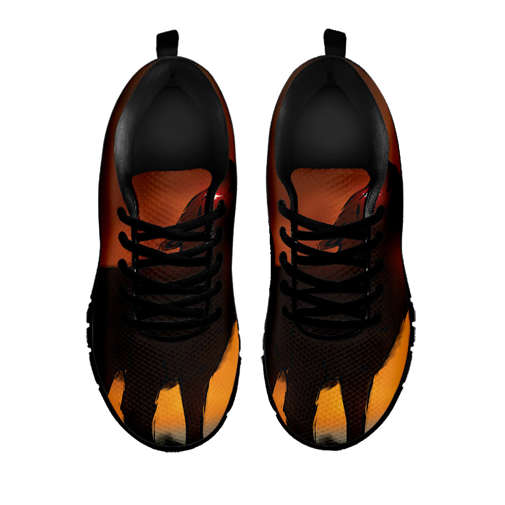 Red Moon Howling Wolf Print Black Sneakers