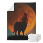 Red Moon Howling Wolf Print Blanket