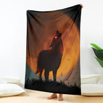 Red Moon Howling Wolf Print Blanket