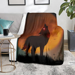 Red Moon Howling Wolf Print Blanket