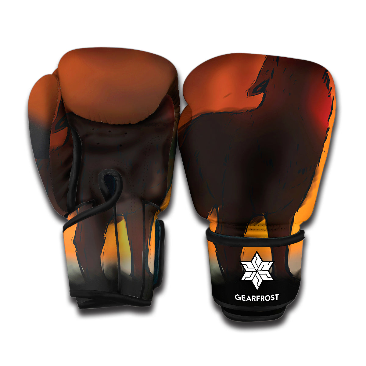 Red Moon Howling Wolf Print Boxing Gloves