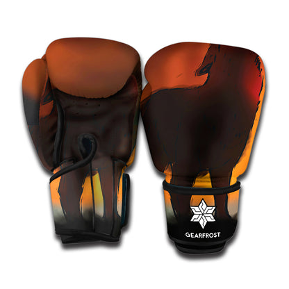 Red Moon Howling Wolf Print Boxing Gloves