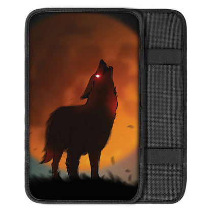 Red Moon Howling Wolf Print Car Center Console Cover