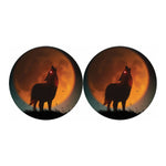 Red Moon Howling Wolf Print Car Coasters