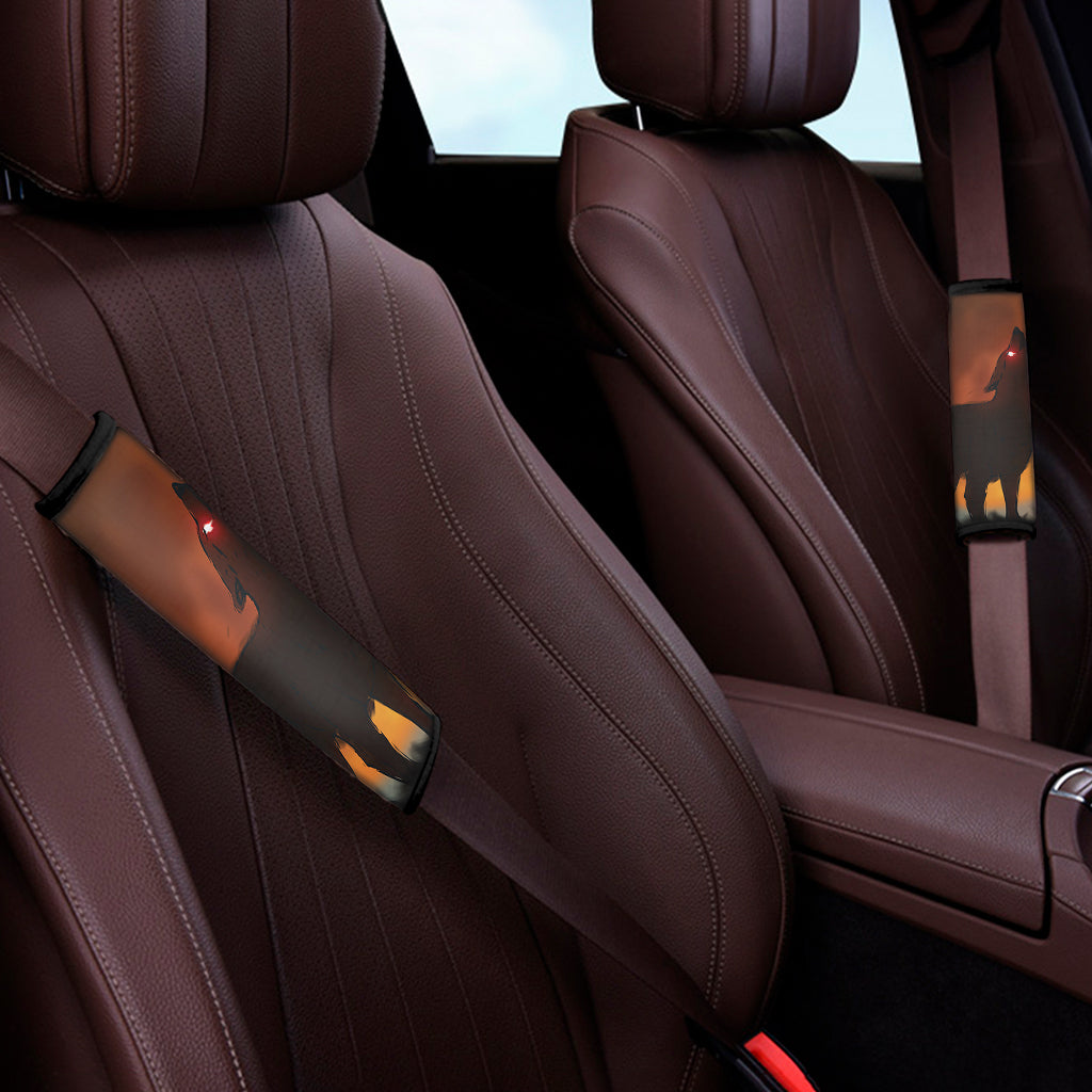 Red Moon Howling Wolf Print Car Seat Belt Covers
