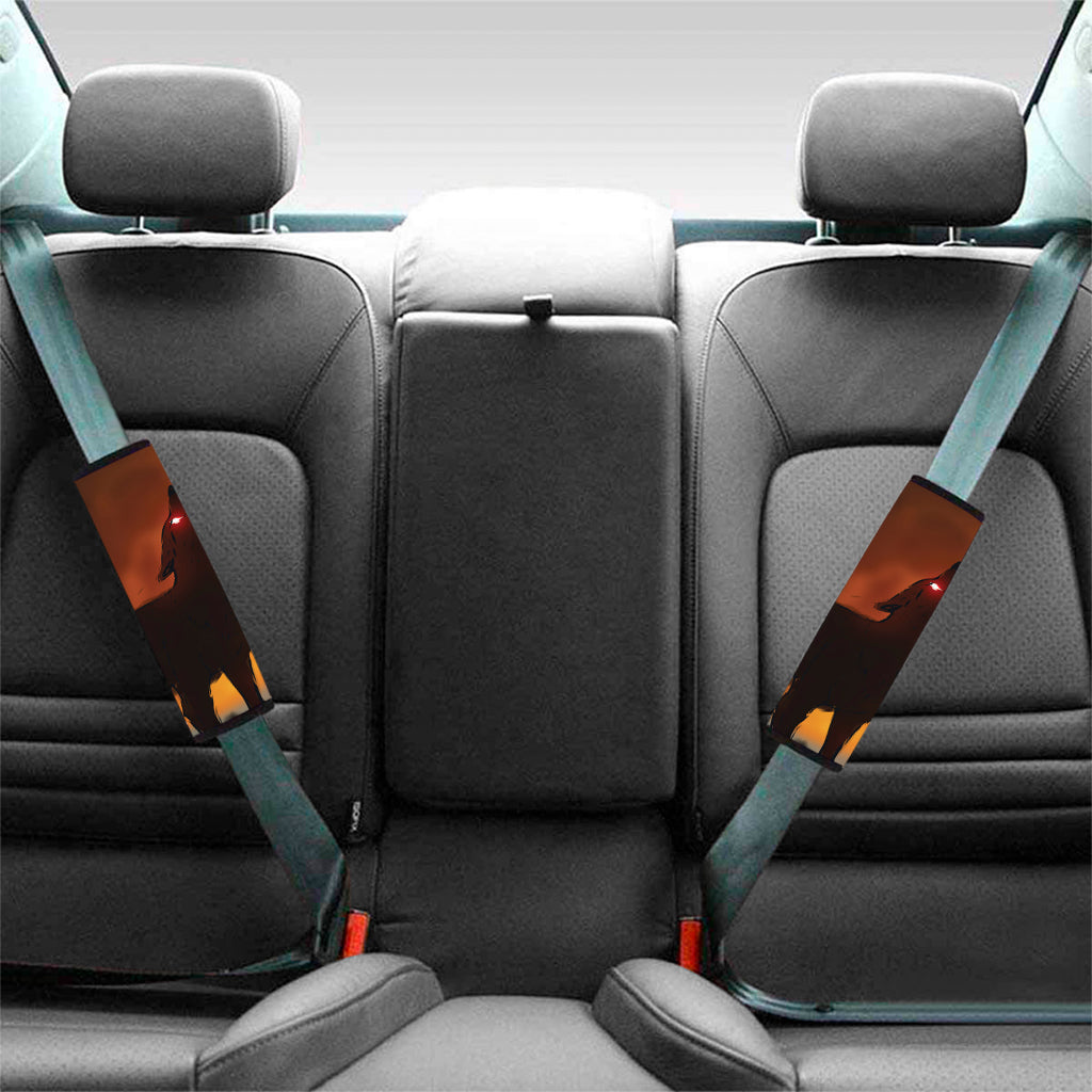 Red Moon Howling Wolf Print Car Seat Belt Covers