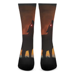 Red Moon Howling Wolf Print Crew Socks