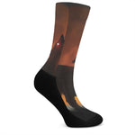 Red Moon Howling Wolf Print Crew Socks