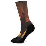Red Moon Howling Wolf Print Crew Socks