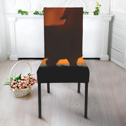 Red Moon Howling Wolf Print Dining Chair Slipcover