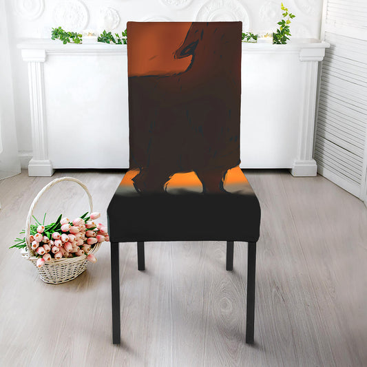 Red Moon Howling Wolf Print Dining Chair Slipcover