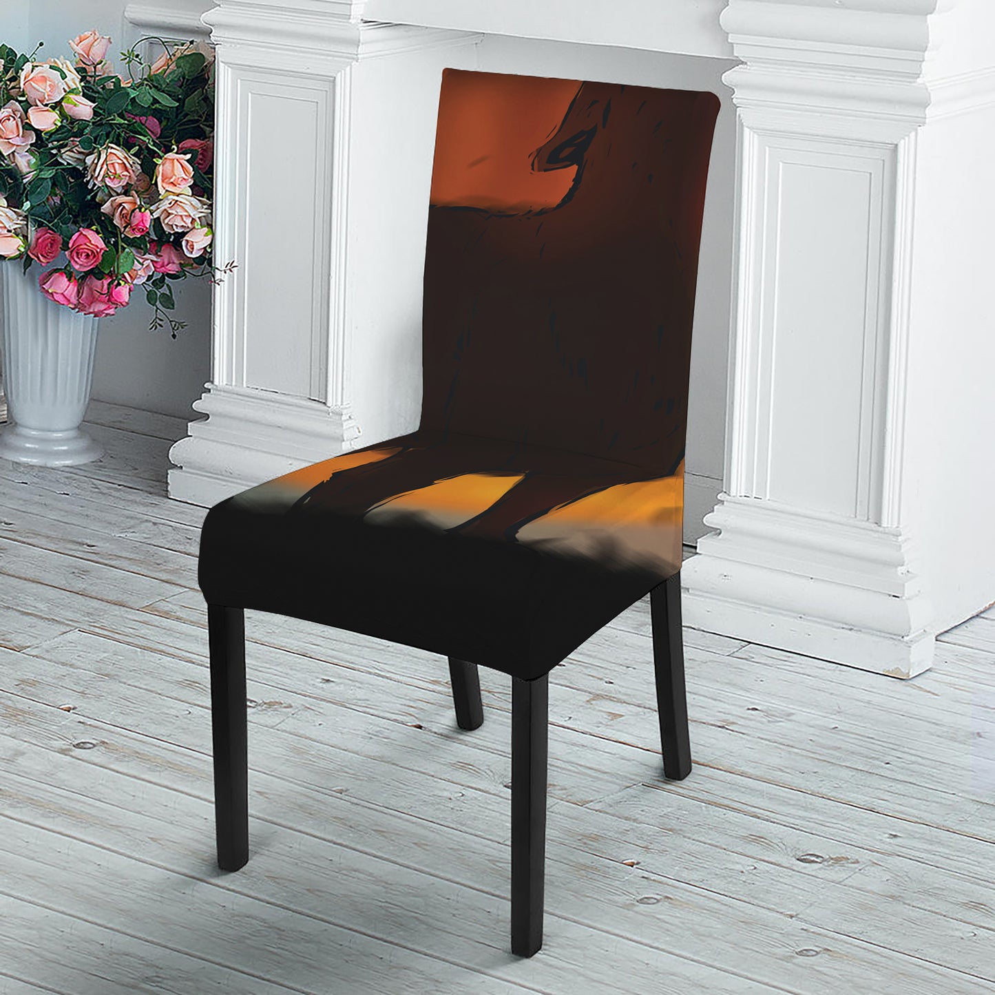 Red Moon Howling Wolf Print Dining Chair Slipcover