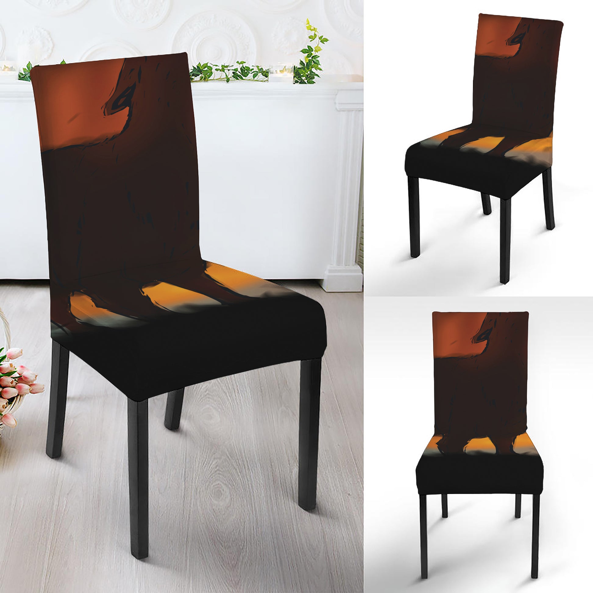 Red Moon Howling Wolf Print Dining Chair Slipcover