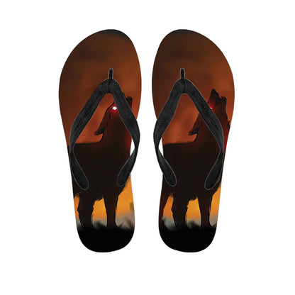 Red Moon Howling Wolf Print Flip Flops