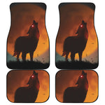 Red Moon Howling Wolf Print Front and Back Car Floor Mats