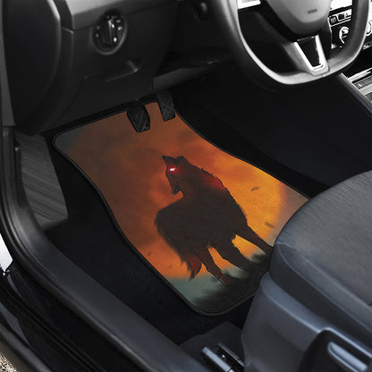Red Moon Howling Wolf Print Front and Back Car Floor Mats
