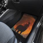 Red Moon Howling Wolf Print Front and Back Car Floor Mats