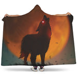 Red Moon Howling Wolf Print Hooded Blanket