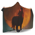 Red Moon Howling Wolf Print Hooded Blanket