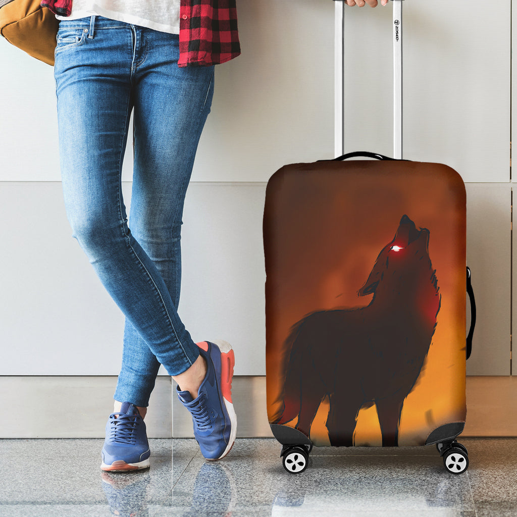 Red Moon Howling Wolf Print Luggage Cover